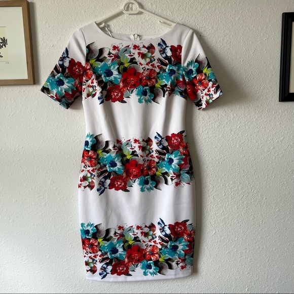 Melrose floral pencil dress sz 6 - stretchy wedding baby shower scuba DONATED - Picture 2 of 8